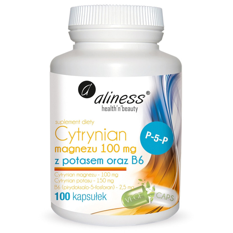 Aliness Cytrynian Magnezu z Potasem + B6 (p-5-p) 100 kaps.