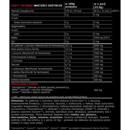 Genius Nutrition Fury Extreme 400g